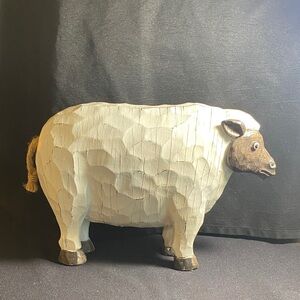 Vintage Pier 1 Wooden Carved Primitive Folk Art Sheep